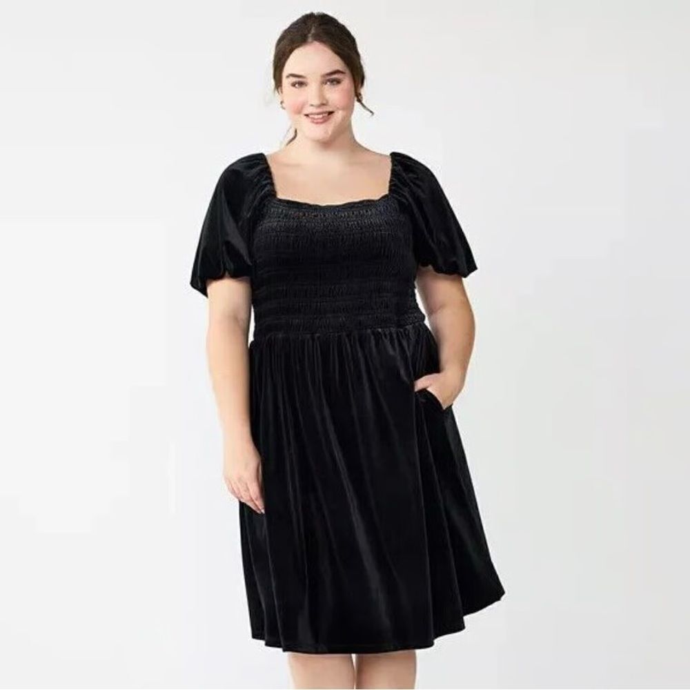 Draper James Puff Sleeve Dress Black Velvet Mini Dress size 3X